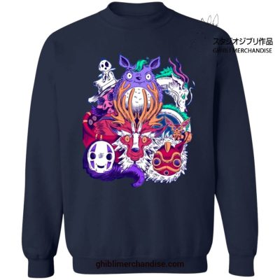 Creepy Style Ghibli Characters Sweatshirt Navy Blue / S