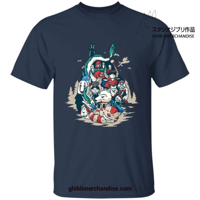 Ghibli World In Totoro Shape T-Shirt Navy Blue / S