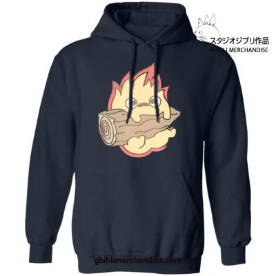 Howls Moving Castle Calcifer Chibi Hoodie Navy Blue / S
