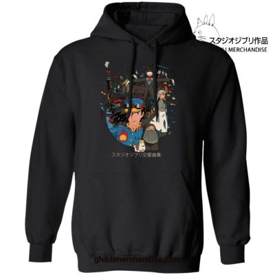 Howls Moving Castle Characters Hoodie Black / S