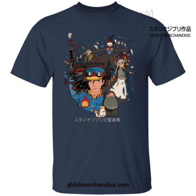 Howls Moving Castle Characters T-Shirt Navy Blue / S