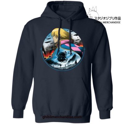 Howls Moving Castle In Circle Hoodie Navy Blue / S