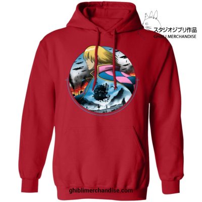 Howls Moving Castle In Circle Hoodie Red / S