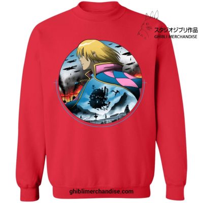 Howls Moving Castle In Circle Sweatshirt Red / S
