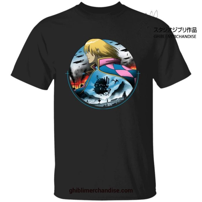 Howls Moving Castle In Circle T-Shirt Black / S