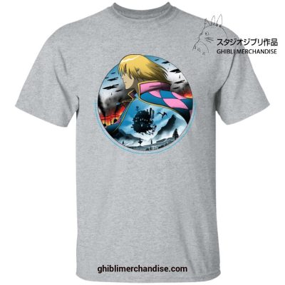 Howls Moving Castle In Circle T-Shirt Gray / S