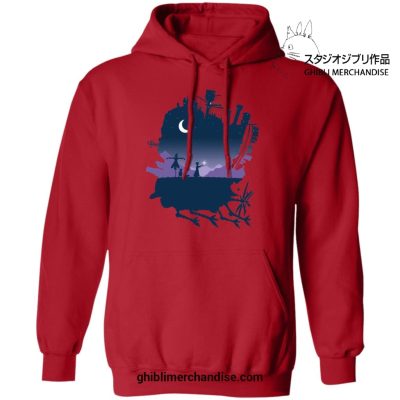 Howls Moving Castle Night Scene Hoodie Red / S