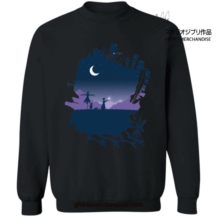 Howls Moving Castle Night Scene Sweatshirt Black / S