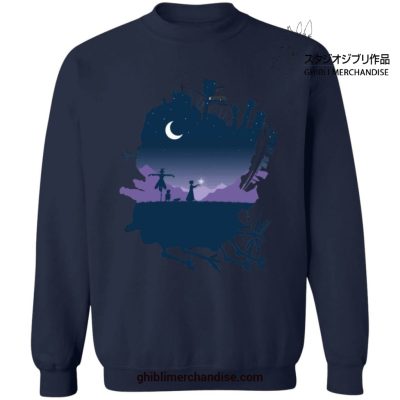 Howls Moving Castle Night Scene Sweatshirt Navy Blue / S