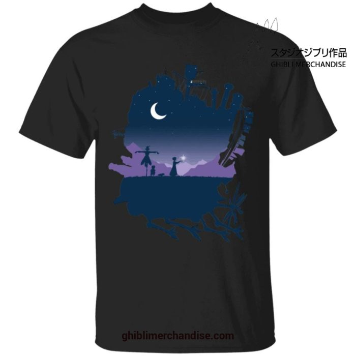 Howls Moving Castle Night Scene T-Shirt Black / S