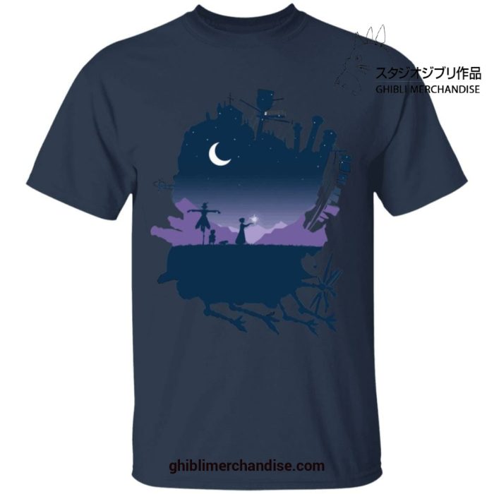 Howls Moving Castle Night Scene T-Shirt Navy Blue / S