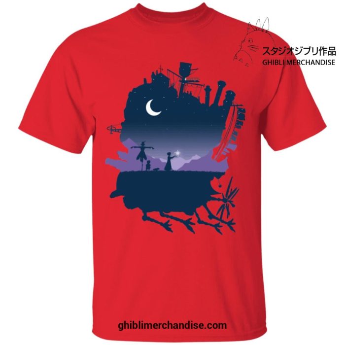 Howls Moving Castle Night Scene T-Shirt Red / S