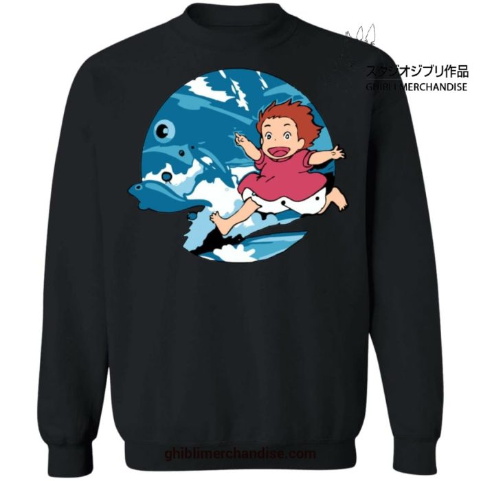 Ponyo On The Waves Sweatshirt Black / S