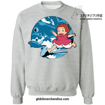 Ponyo On The Waves Sweatshirt Gray / S