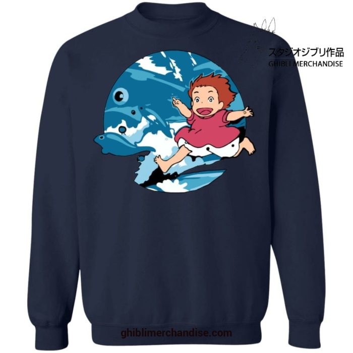 Ponyo On The Waves Sweatshirt Navy Blue / S