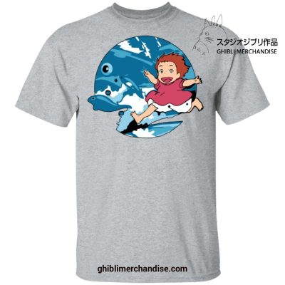 Ponyo On The Waves T-Shirt Gray / S