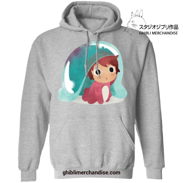 Ponyo Water Color Art Style Hoodie Gray / S