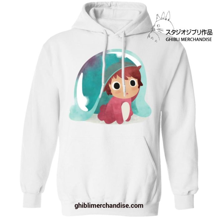 Ponyo Water Color Art Style Hoodie White / S