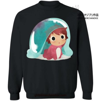 Ponyo Water Color Art Style Sweatshirt Black / S