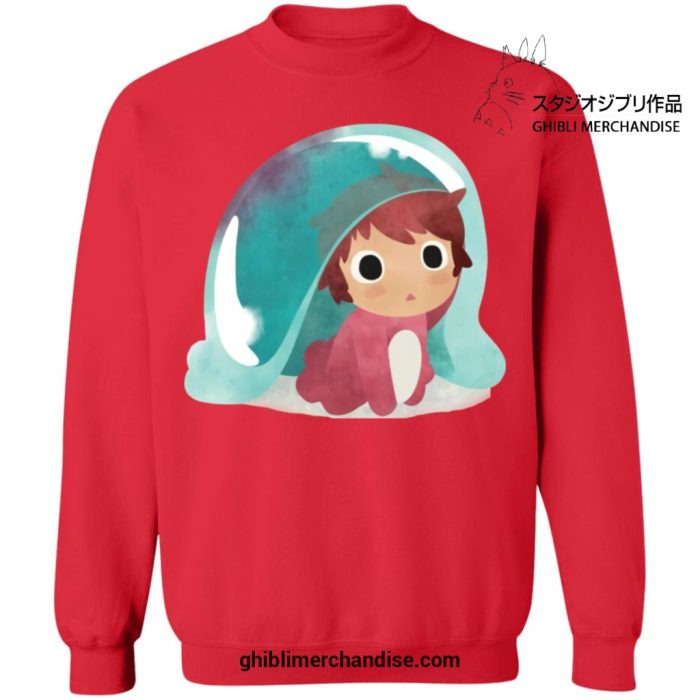 Ponyo Water Color Art Style Sweatshirt Red / S
