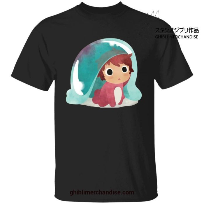 Ponyo Water Color Art Style T-Shirt Black / S