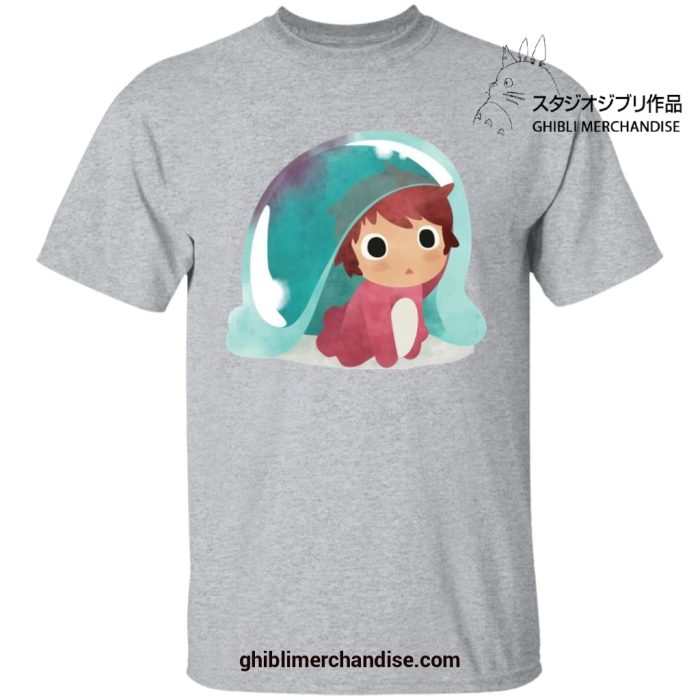 Ponyo Water Color Art Style T-Shirt Gray / S