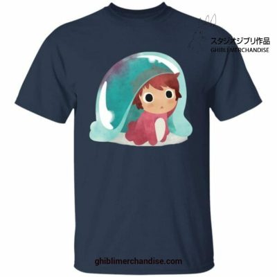 Ponyo Water Color Art Style T-Shirt Navy Blue / S