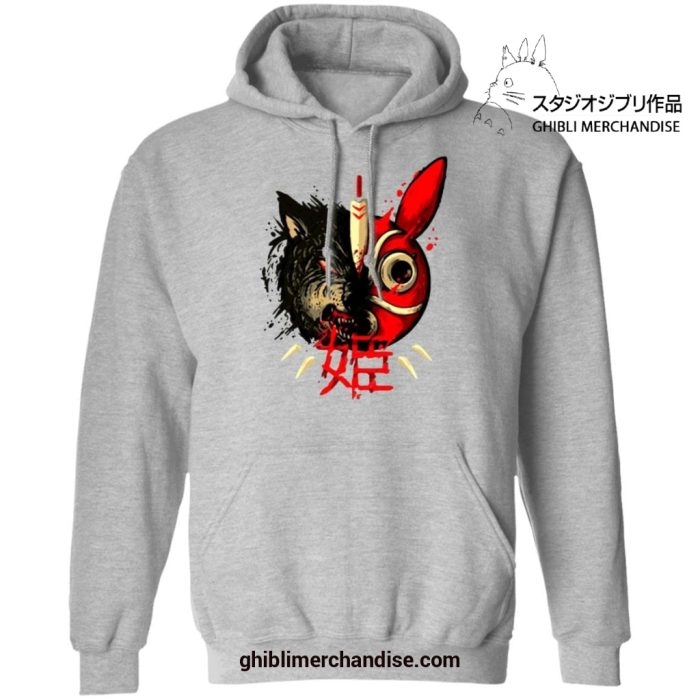 Princess Mononoke Half Wolf & Mask Hoodie Gray / S