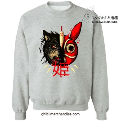 Princess Mononoke Half Wolf & Mask Sweatshirt Gray / S