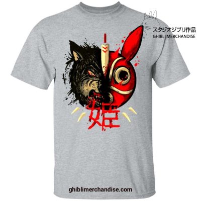 Princess Mononoke Half Wolf & Mask T-Shirt Gray / S