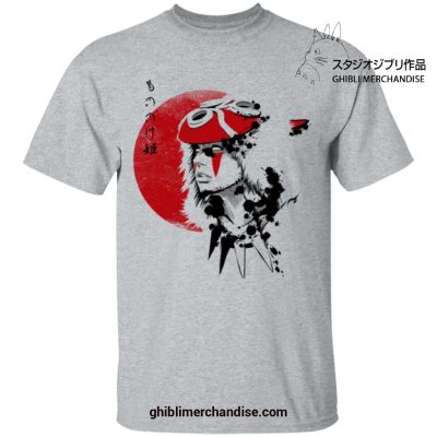 Princess Mononoke In Red Moon T-Shirt Gray / S