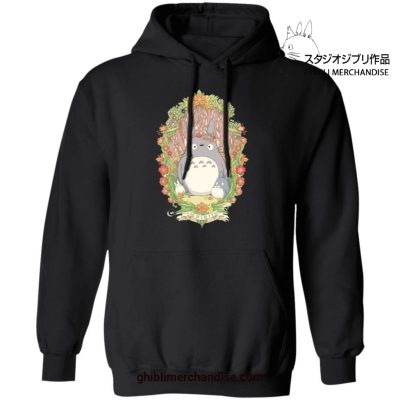 Totoro Family In Forest Hoodie Black / S