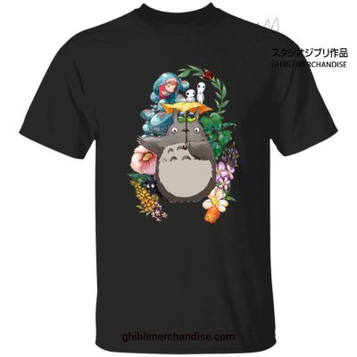 Totoro Umbrella With Friends T-Shirt Black / S