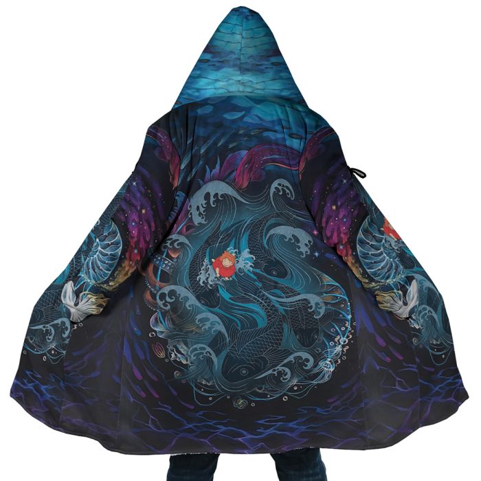 Sea Creatures Ponyo SG AOP Hooded Cloak Coat MAIN Mockup 1 - Studio Ghibli Store