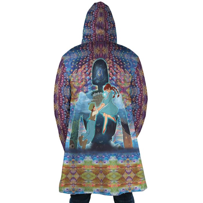 Trippy Castle in the Sky SG AOP Hooded Cloak Coat BACK Mockup 1 - Studio Ghibli Store