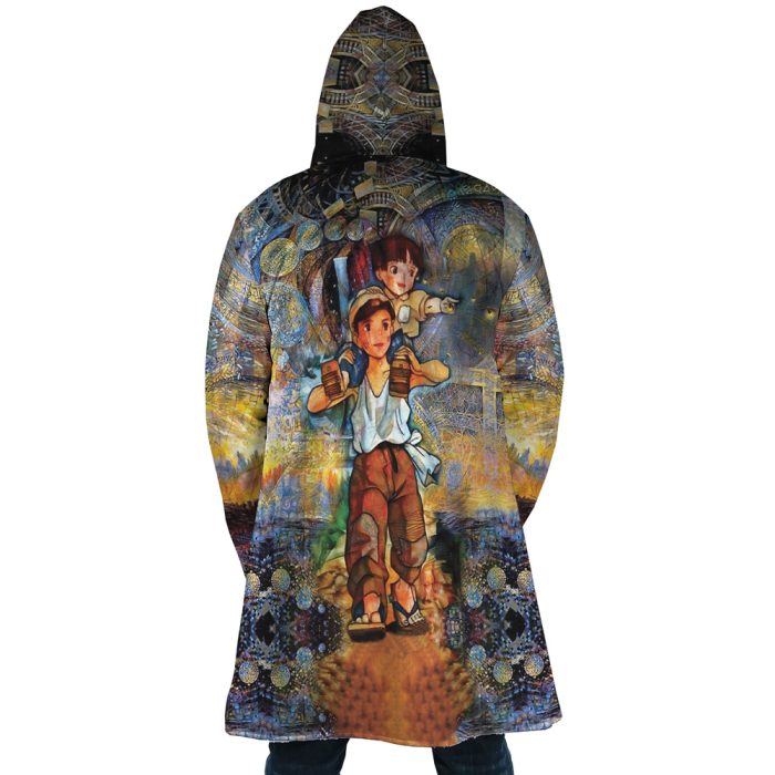 Trippy Grave of the Fireflies SG AOP Hooded Cloak Coat BACK Mockup 1 - Studio Ghibli Store