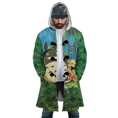 Trippy My Neighbor Totoro SG AOP Hooded Cloak Coat FRONT Mockup 1 - Studio Ghibli Store